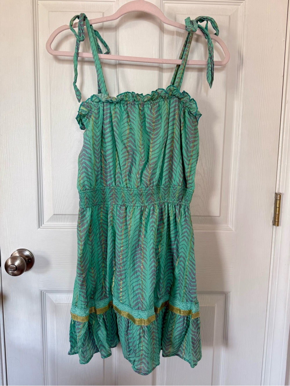 Blue Rain Mint Green Sundress with Gold Accent Size M